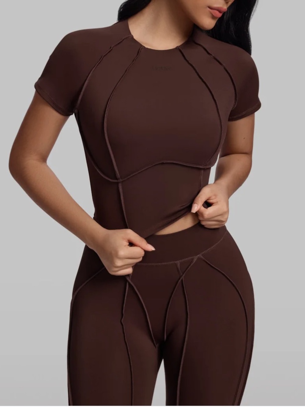 Contour Stitch Crop Top - Brown